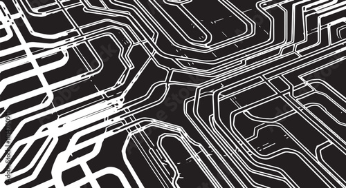 Abstract Circuitry Chaos: Interwoven Wires and High-Contrast Tech Pattern.