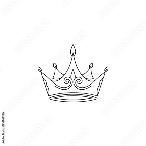 Elegant hand-drawn crown icon featuring ornate swirls and regal silhouette for decorative designs.