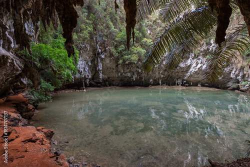 Princess Lagoon (Sa Phra Nang) surrounded by steep and rugged cliffs in Railay, Krabi, Thailand.