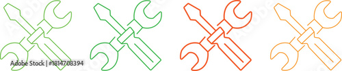 Outline Wrench and Screwdriver Tools Icon Set