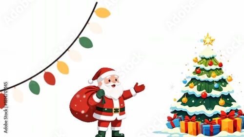 animated santa claus with christmas tree and gifts
