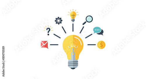 Spark innovative ideas with this bright lightbulb and business icons, perfect for illustrating business growth and marketing strategy in presentations today