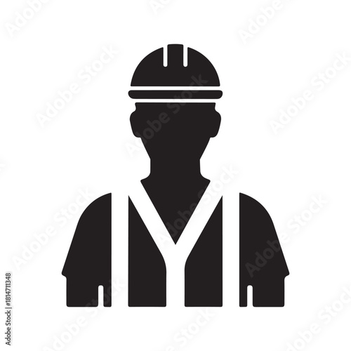Construction Worker Silhouette Icon – Professional Laborer Symbol for Industry, Engineering, and Building Projects