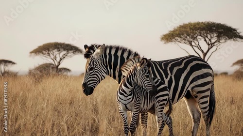 Zebra Mother and Foal: African Savanna Wildlife Portrait