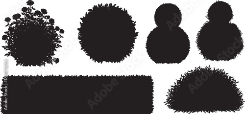 Set of black shrub bush silhouettes, garden, park and forest tree vector collection, plant landscape element, isolated on white background. vector illistrator