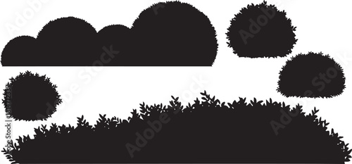 silhouette trees shrubs and bushes. isolated on white background. silhouette garden tree and shrubs set. vector illustration