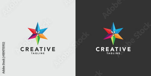 Digital colorful abstract icons, elements and symbols with initial Y logo, template