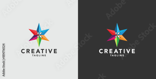 Digital colorful abstract icons, elements and symbols with initial K logo, template