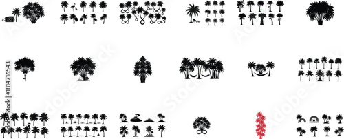 Collection of palm tree silhouettes with tropical and abstract motifs