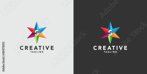 Digital colorful abstract icons, elements and symbols with initial S logo, template