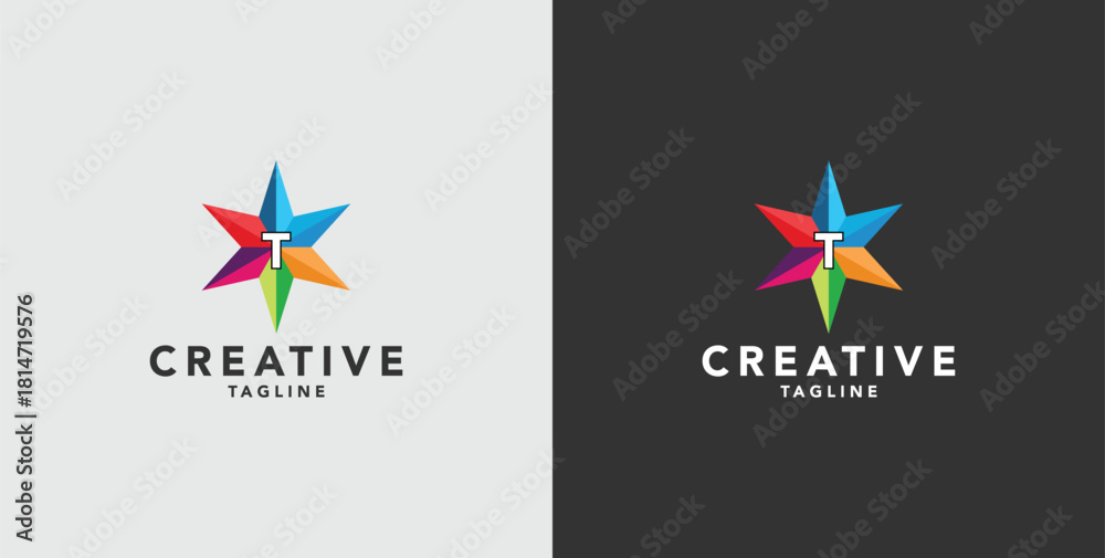 Obraz premium Digital colorful abstract icons, elements and symbols with initial T logo, template