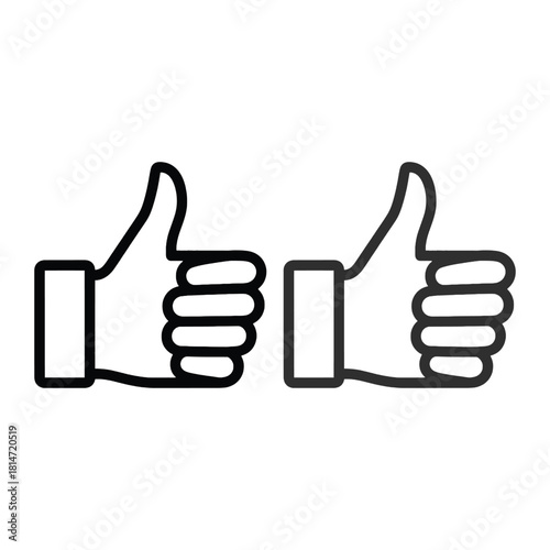 Simple black and white illustration featuring three thumbs up gestures