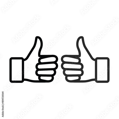 Two black and white line art thumbs up symbols displayed prominently