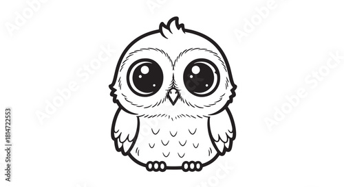 Adorable cartoon owl perched calmly with big round eyes and soft fluffy feathers.