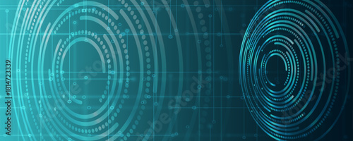 An abstract technological illustration with concentric digital circles and a grid of lines. Digital data visualization, futuristic interface, and high-tech system diagram.