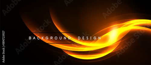 Abstract orange glow curves over black background. Dynamic lines create modern design element. Bright energy radiates from center.