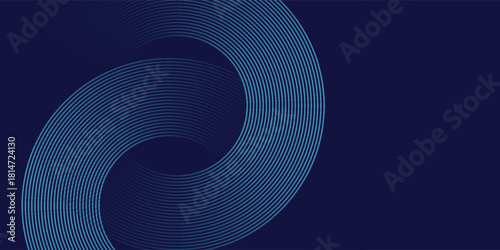 Abstract blue glowing geometric lines on dark blue background. Modern shiny blue circle lines pattern. Futuristic technology concept. Suit for cover, poster, banner eps 10.