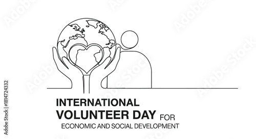 International volunteer day illustration with hands holding earth and a heart symbol