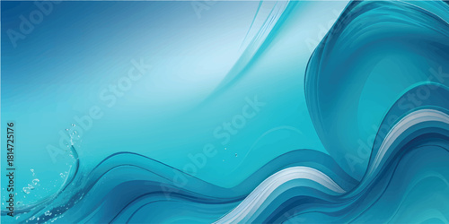 Abstract blue wave vector background design with smooth, light dynamic curves and lines