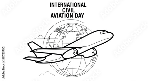 An airplane flying in front of a globe with text celebrating civil aviation day