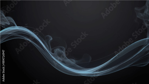 Abstract flowing blue light wave design pattern smoke on black backdrop