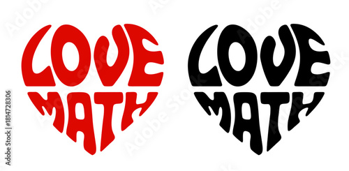 Heart-shaped sticker set featuring "Love math" in colorful and black design