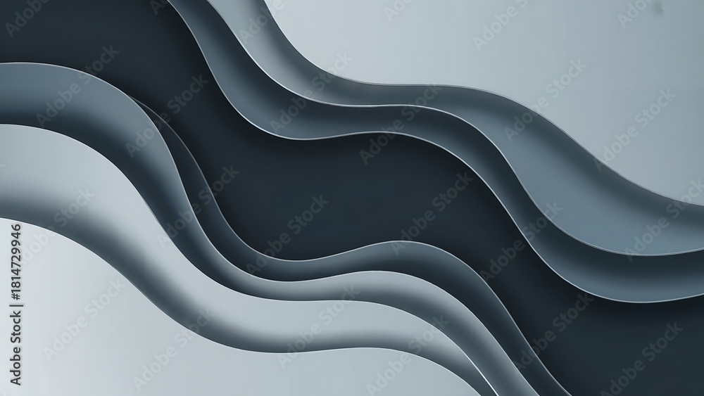 Fototapeta premium Layered abstract background with sleek wavy charcoal and silver shapes