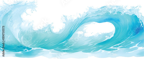 Beautiful blue wave of the ocean on the beach with bright white clouds in the summer sky