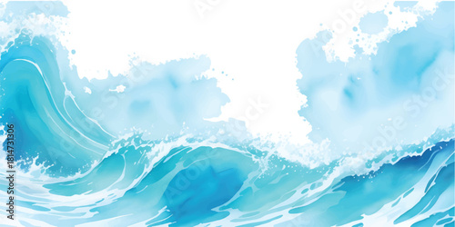 Abstract blue watercolor wave background evoking the beauty of a cloudy summer sky over the ocean
