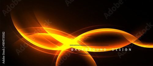 Dynamic orange lines create abstract energy flow. Dark background emphasizes bright curves, modern design element.
