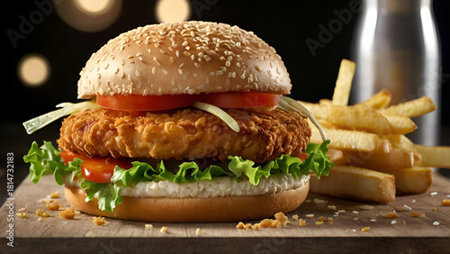 hamburger with french fries,zinger burger with fries