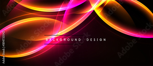Abstract vibrant curves, flowing lines. Pink, orange hues dominate dark background. Modern design element, dynamic visual impact.