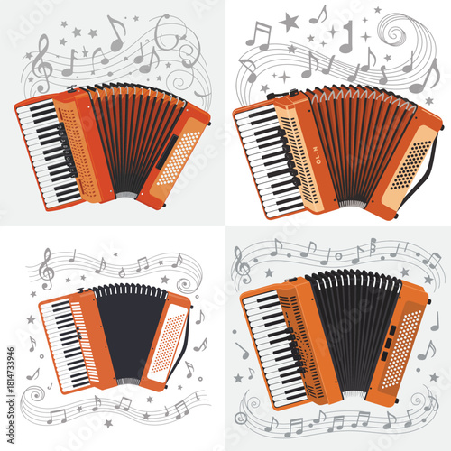 Accordion seamless pattern with vintage musical instrument illustrations