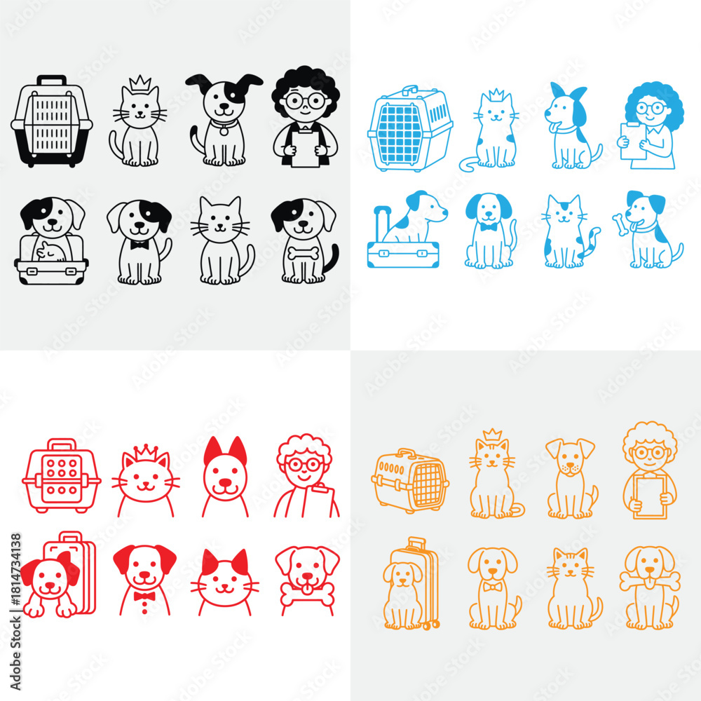 Fototapeta premium Seamless pattern vector set of social media icons with funny cartoon animal faces