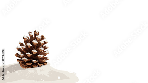 Single pinecone with snow on top on light snow background pinecone with snow christmas
