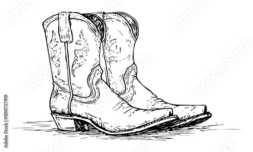 cowboy boots vintage western hand drawn vector sketch