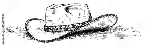 cowboy hat on the ground hand drawn vector sketch