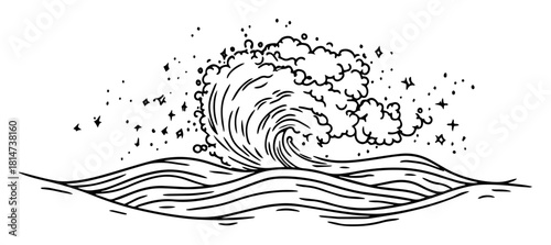 stylized decorative ocean sea wave japanese style line art vector