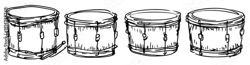 row of snare drums vintage line drawing