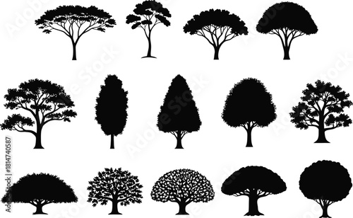 Collection of tree silhouette vectors for landscape design and illustration