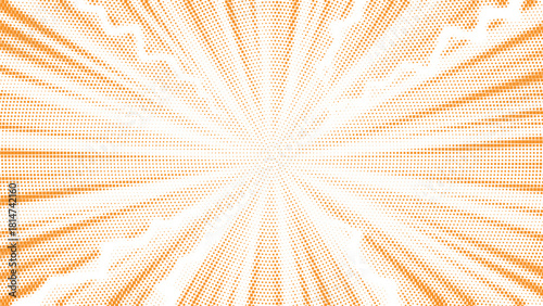 Vibrant orange radial light burst with dynamic streaks creating energetic explosion effect, bright glowing abstract background for comic style impact or dramatic graphic design