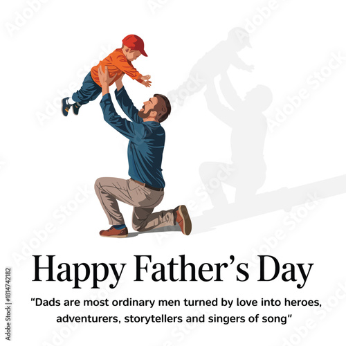 Joyful dad raising his smiling toddler boy in an affectionate moment, symbolizing paternal love and family connection, illustration