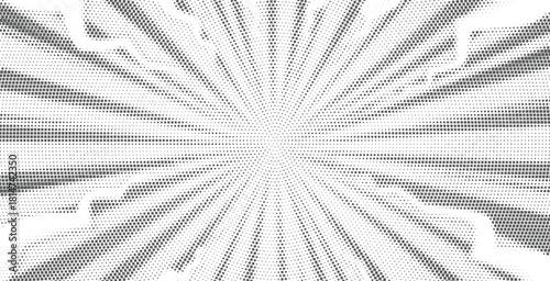 Soft gray radial explosion burst with subtle halftone shading, dynamic light streaks creating calm monochrome dramatic effect, abstract background for modern minimalist design