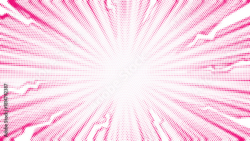 Vibrant pink radial burst with energetic light rays and glowing starburst center, dynamic comic style explosion effect creating bright abstract background for impactful graphic design