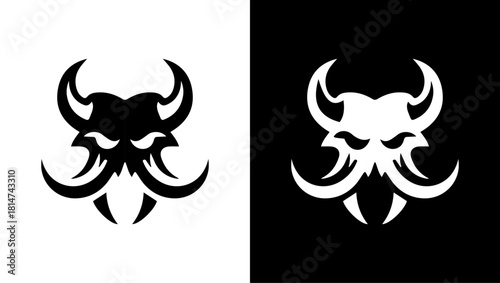 Villainous Horned Skull Logo, villain logo, horned skull, evil icon, dark emblem, premium vector, stylish dark mark, aggressive design, luxury logo, black silhouette, demon-inspired, png skull logo, 
