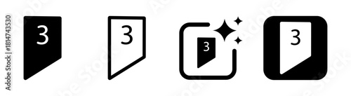 Bookmark icon with number three for technology interface in black vector illustration on a transparent background
