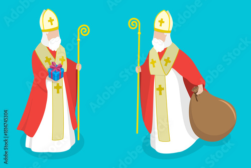 3D Isometric Flat Vector Illustration of Saint Nicholas, Celebrating The Joyful St Nicholas Day With Traditional Festivities And Gift-Giving.