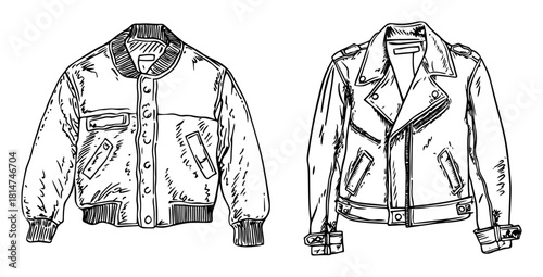 denim and leather jackets monochrome vector illustration