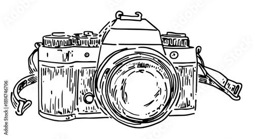 vintage film camera front view monochrome vector illustration