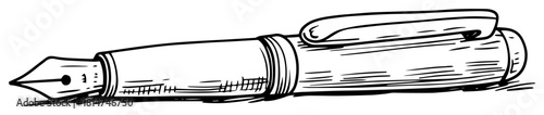 vintage fountain pen close up hand drawn sketch vector illustration
